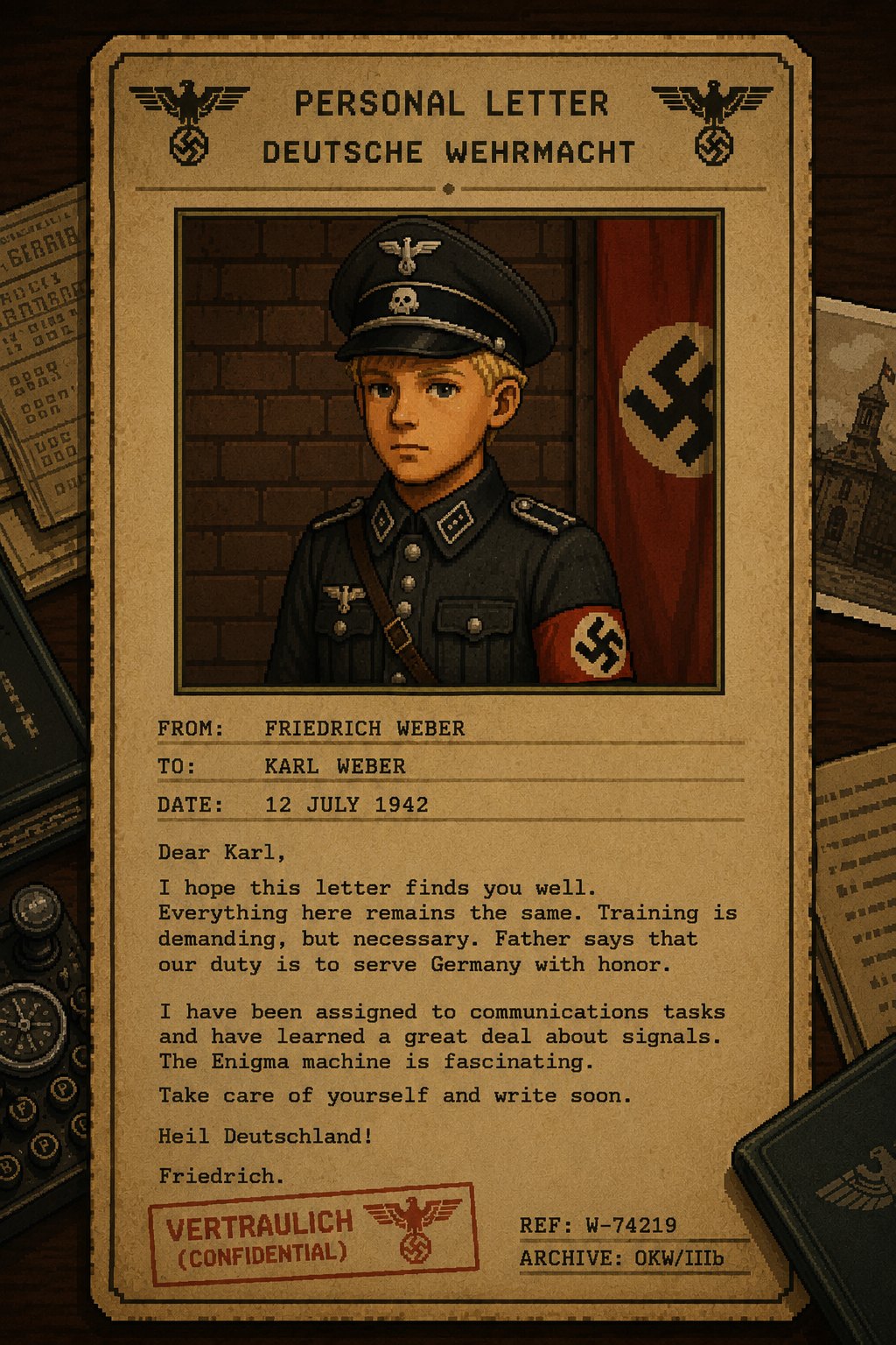In-game intercepted Wehrmacht personal letter, stamped confidential